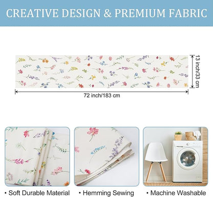 Bonhause Spring Floral Leaves Table Runner 13x72 Inch Colorful Wildflowers - Image 6