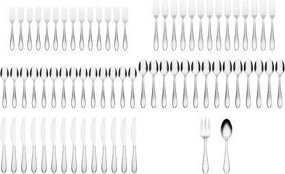 Cambridge Silverware Set, Delia Mirror 72-Piece Flatware Set, Service for 14, Made of 18/0 Stainless Steel, Dishwasher Safe, Knives Spoons and Forks, Home and Kitchen, Utensils Set (Silver, 72 Piece)