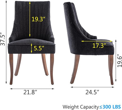 mikibama Linen Dining Chairs Set of 6 Channel Tufted Kitchen Dinner Chair Comfy Fabric Upholstered Accent Chair for Dining Room with Solid Wood Legs (Black 6pc)