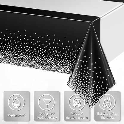 6Pcs Black and Silver Tablecloth Party Decorations, Plastic Black Table Cloth - Image 3