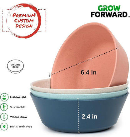 Grow Forward Premium Wheat Straw Plates and Bowls Sets - 8-Piece Wheat Straw Dinnerware Sets - Unbreakable & Reusable Microwave Safe Plastic Dinner Plates for Outdoors, RV, Camping Dishes - Tropical