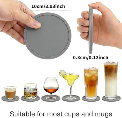 2 Pack Silicone Coasters for Drinks, Round Grey Coasters - Image 4