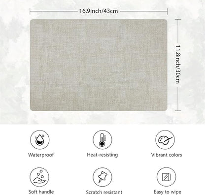 Placemats Set of 6 Faux Leather Heat Resistant Tables Mats Waterproof Oilproof Wipeable Reversible Anti-Slip Place Mats for Kitchen/Dining/Party/Outdoor 11.8" x 16.9", Cream White