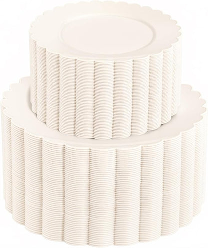 100pcs Ivory Plastic Plates Fancy Scalloped Plates by supernal