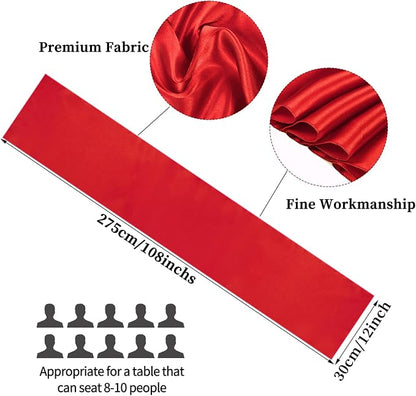 10-Pack Red 12 x 108 inches Long Premium Satin Table Runner | Wedding, - Image 2