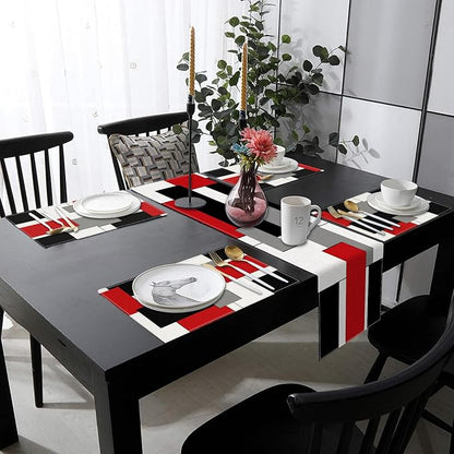 Table Runner and Placemats Set of 6, Geometric Abstract | Art Painting Red Art - Image 8