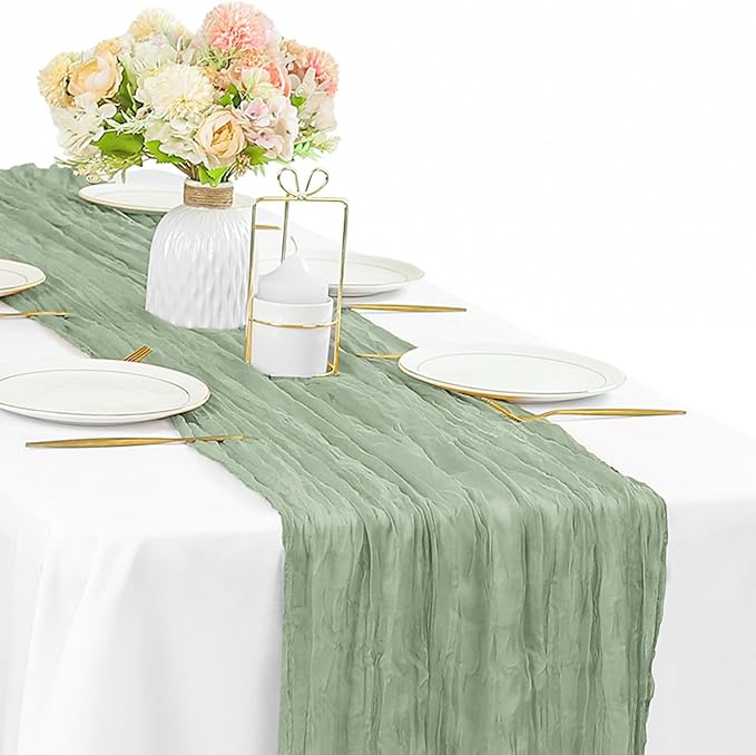 10FT Sage Green Cheesecloth Table Runner 35 x 120 Inches Long Runner by Sunnyline