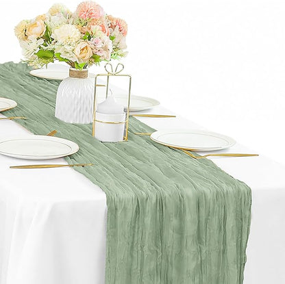 10FT Sage Green Cheesecloth Table Runner 35 x 120 Inches Long Runner by Sunnyline