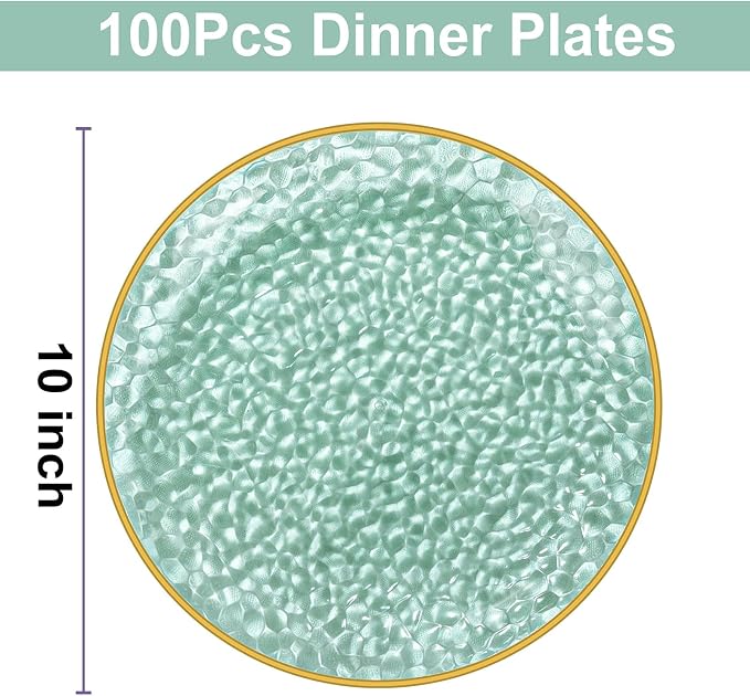 Rubtlamp 100 Pcs Green Plastic Dinner Plates, 10 inch Clear Green Dinner Plates - Image 2