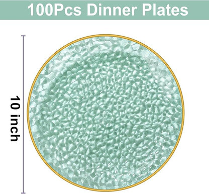 Rubtlamp 100 Pcs Green Plastic Dinner Plates, 10 inch Clear Green Dinner Plates - Image 2