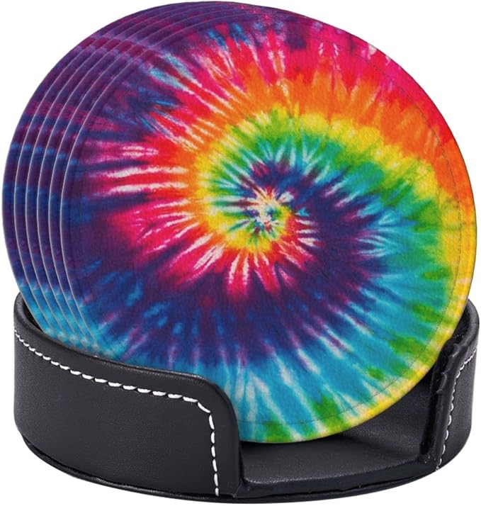 6 Pcs Colorful Rainbow Tie Dye Leather Coasters - Image 3