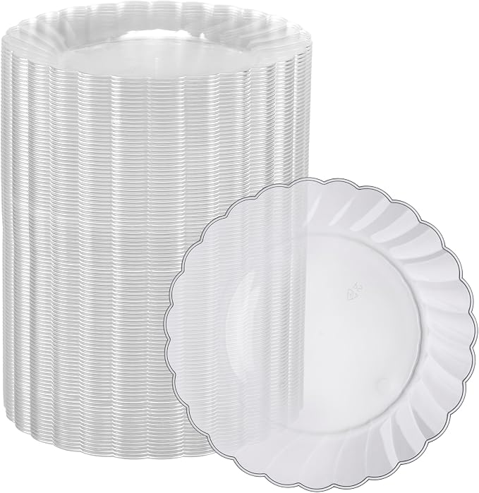 Premium Hard Plastic Plate Set 100 x 6” Clear Round Plates by OasisCreations
