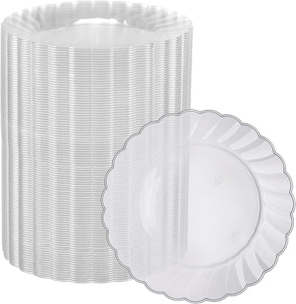 Premium Hard Plastic Plate Set 100 x 6” Clear Round Plates by OasisCreations