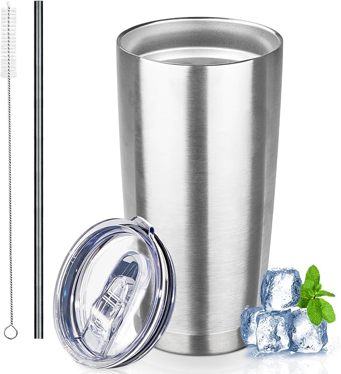 20 oz Tumbler with Lids and Straws, Stainless Steel Insulated Coffee Tumbler by GUDEMAO