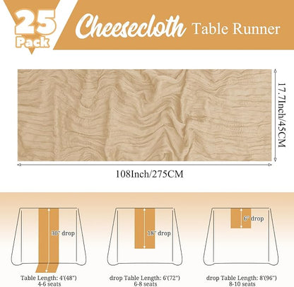 25 Pack Beige Table Runner 17 x 108inch Cheesecloth Table Runner Boho Gauze - Image 2