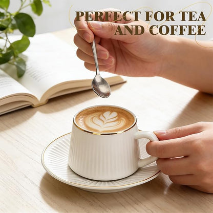 3oz Coffee Cup Set of 6 with Saucers, Porcelain Coffee Cups with Handles - Image 5