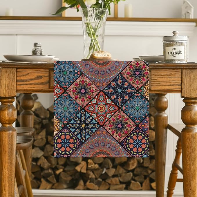 Artoid Mode Boho A Bohemia Style Table Runner, Vintage Rustic Farmhouse Kitchen - Image 2