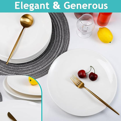 Porcelain Dessert Plates Set of 4, 10 Inch White Dinner Plates, Round Appetizer Plates, Ceramic Salad Plate for Everyday Kitchen Use, Microwave & Dishwasher Safe