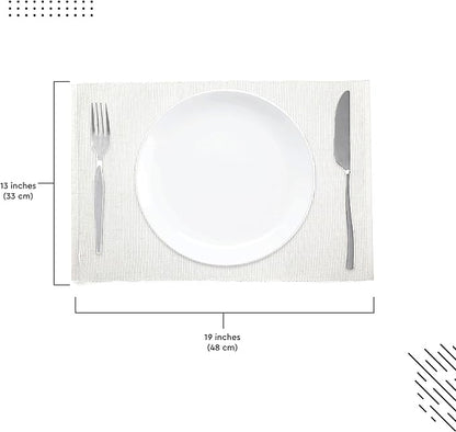 Encasa XO Dining Placemat Set of 6 | Solid Off White Color | Fine Ribbed Cotton Table mat | Size 19x13 in | Machine Washable