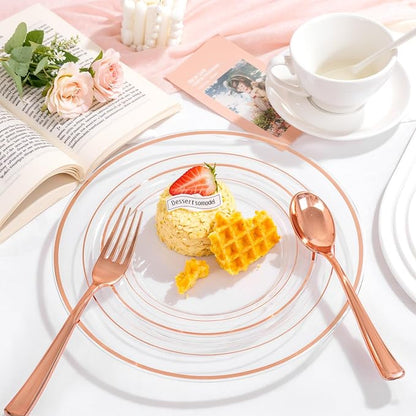 bUCLA 150PCS Clear Rose Gold Disposable Dinnerware set - Image 7