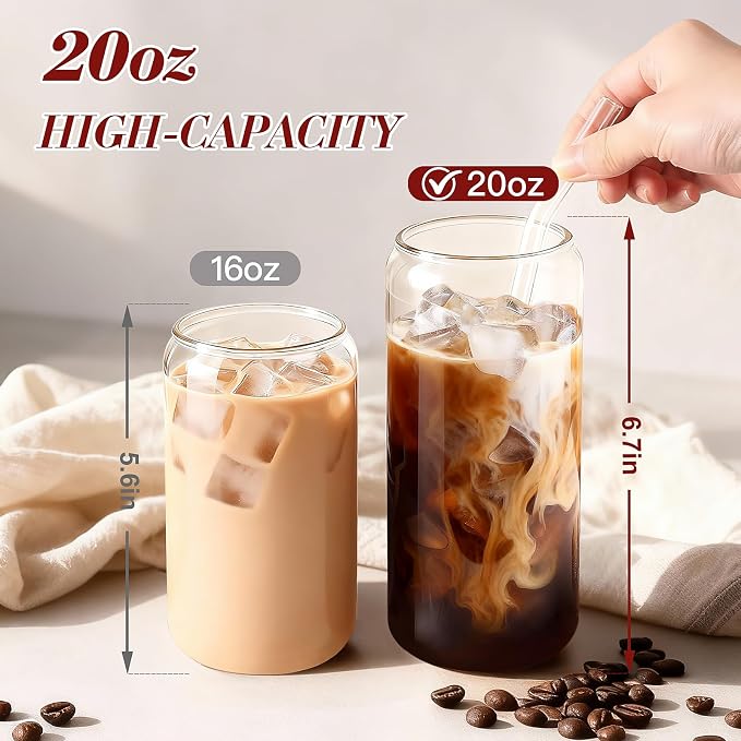 Iced Coffee Cups with Lids 2 pcs: 20 oz Glass Cups with Lids and Straws as - Image 2