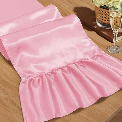 2 Pack Pink Satin Table Runner 12 x 108 Inch | Ruffle Design, Luxurious Dining by Unknown