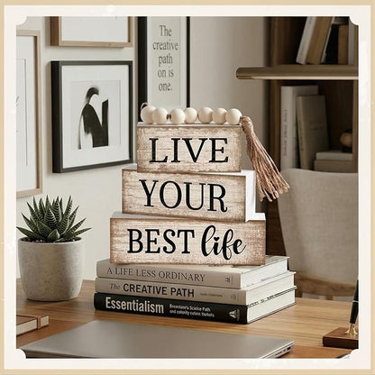 Moucuny 4 Pcs Farmhouse Table Decor Inspirational Wooden Signs Rustic Beaded - Image 3