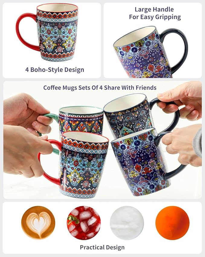 HASENSE Coffee Mugs, 15 OZ Coffee Cups Ceramic Set of 4 - Image 4
