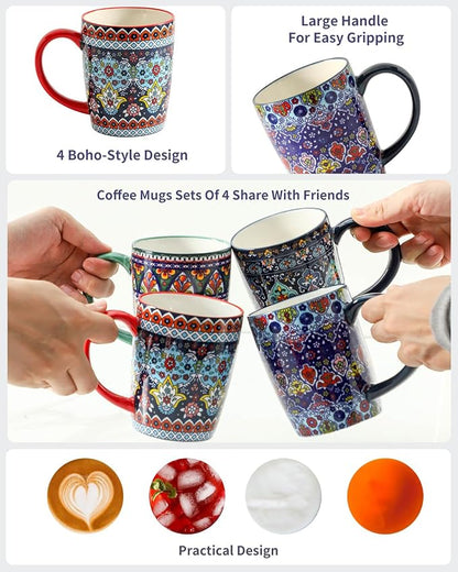 HASENSE Coffee Mugs, 15 OZ Coffee Cups Ceramic Set of 4 - Image 4