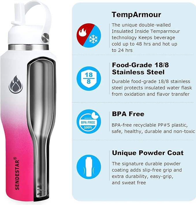 SENDESTAR 40oz Stainless Steel Water Bottle, Double Wall Vacuum Insulated Bottle - Image 4