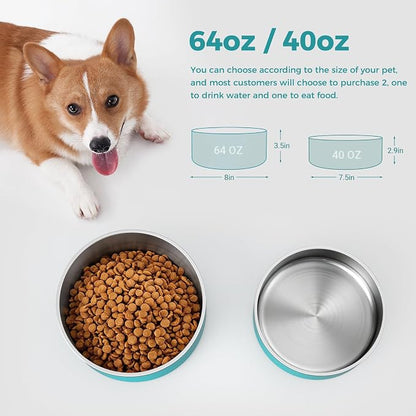 WENBOKMIN Dog Bowl, Stainless Steel Food and Water Bowl, Lake Blue | Non Slip - Image 2