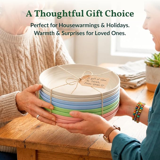 Deep Dinner Plates Set of 8 Unbreakable Wheat Straw Plates Plastic Reusable - Image 8