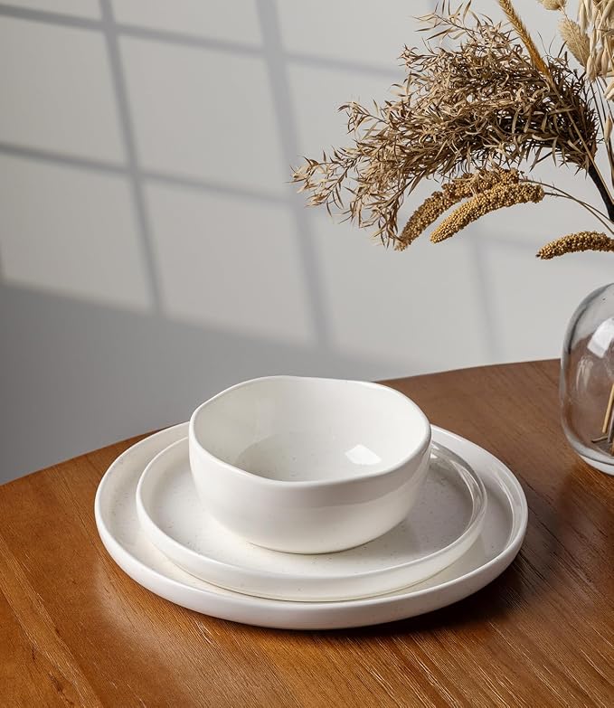 Ceramic Dinnerware Set for 4, 12-Piece Plates and Bowls Set | Handmade Reactive - Image 2