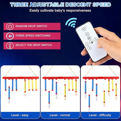 Reflex Sticks Challenge Game with Remote Control in 3 Speed Modes for Solo/Dual Play,Hand Eye Coordination & Reaction Training Toy,Reflex Drop Sticks Game for Kids Adults(Battery Free)