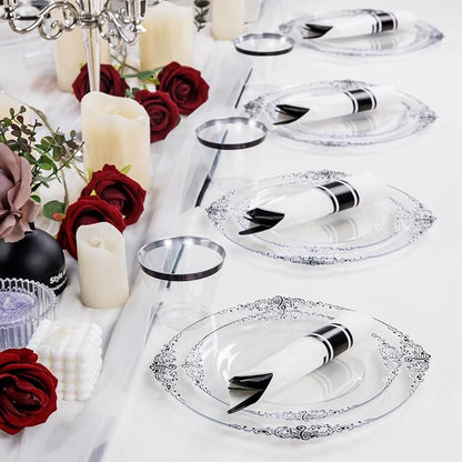 175 Pcs Clear Black Plates for Party | Black Party Plates Set for 25 Guests - Image 7