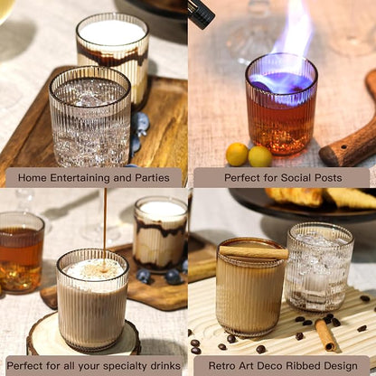 Smokey Gray Ribbed Highball Glasses Set of 6, 8.5oz Vintage Highball Tumblers - Image 4