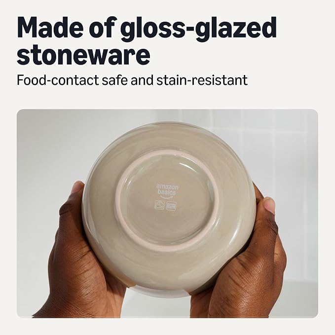 Amazon Basics Glazed Stoneware Bowls, 4-Piece Set, Microwave and Dishwasher-Safe - Image 3