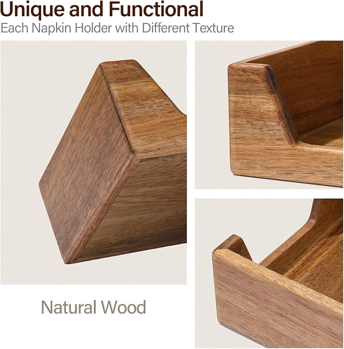 Cocktail Napkin Holder for 5.5 x 5.5 inch Napkin, Acacia Wood Napkin Holder | - Image 3
