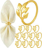 Gold Napkin Rings Set of 12, Shiny Zinc Alloy, Durable Polished Leaf Shaped Napkin Rings Fits Any Beautiful Table Decor for Christmas, Wedding, Party, Gift Idea for Elegant Table Settings