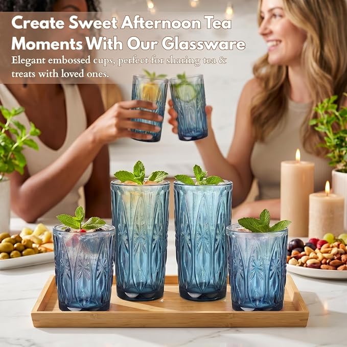 Blue Drinking Glasses Set of 12, 12 Oz Highball & 10 Oz Cocktail Glasses - Image 3