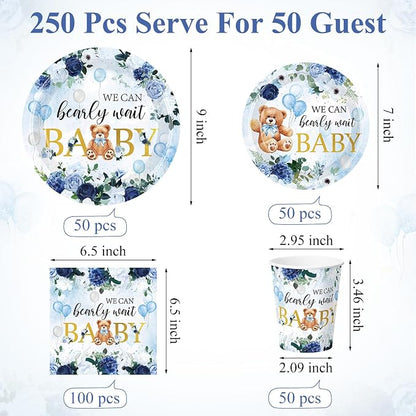 Funnymoom 250 Pcs We Can Bearly Wait Baby Shower Party Decorations Blue Paper - Image 3