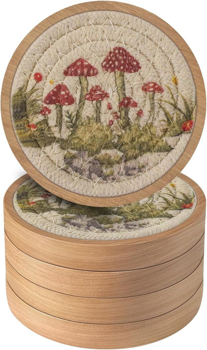 Wood Coasters for Drinks, Eykao Absorbent Coaster Sets of 5, Woven Drink by Eykao
