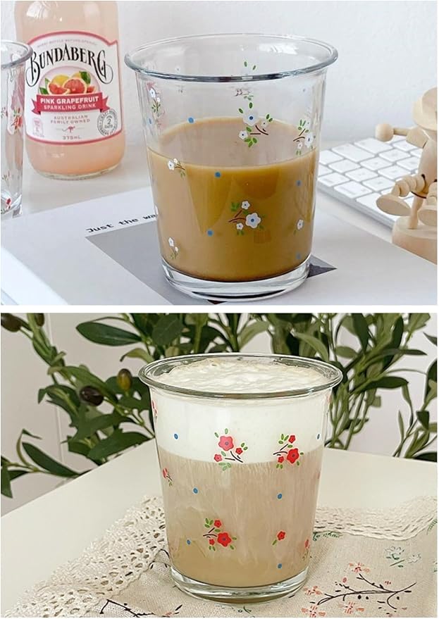 2 Pack 12 OZ Cute Floral Glass Cup French Drinking Glasses | Thick Sturdy - Image 7