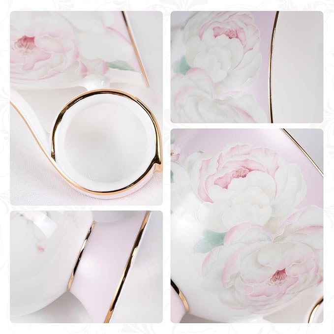KAMMAK Tea Cups Set of 2, Ceramic Floral Pattern Demitasse Cup | Porcelain - Image 3