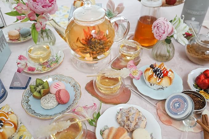 Teabloom Complete Glass Tea Set – Teapot, Loose Tea Infuser, 4 Insulated Teacups - Image 2