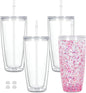24 Oz Acrylic Snowglobe Tumbler, 4 Pack Pre-Drilled Double Wall Plastic by Maucircol