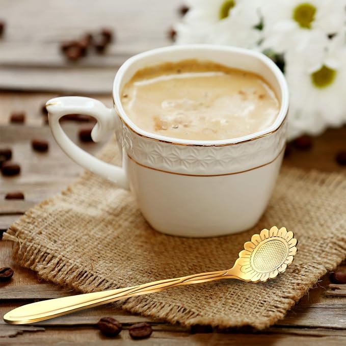 Chengu 8 Pcs Flower Coffee Tea Teaspoons Stainless Sugar Spoons ，Gold | Floral - Image 5
