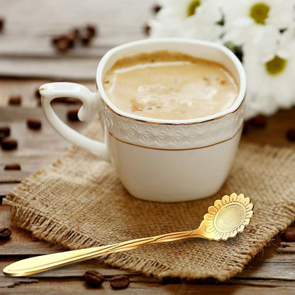 Chengu 8 Pcs Flower Coffee Tea Teaspoons Stainless Sugar Spoons ，Gold | Floral - Image 5