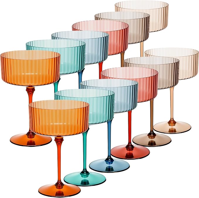 Jingmore 12 Pcs Ribbed Martini Glasses 10 oz Disposable Plastic Vintage Ribbed by Jingmore