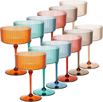 Jingmore 12 Pcs Ribbed Martini Glasses 10 oz Disposable Plastic Vintage Ribbed by Jingmore